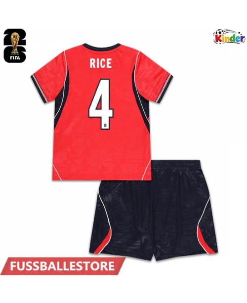 Günstige England Declan Rice #4 Auswärts Trikotsatzt Kinder WM 2026 Kurzarm (+ Kurze Hosen)